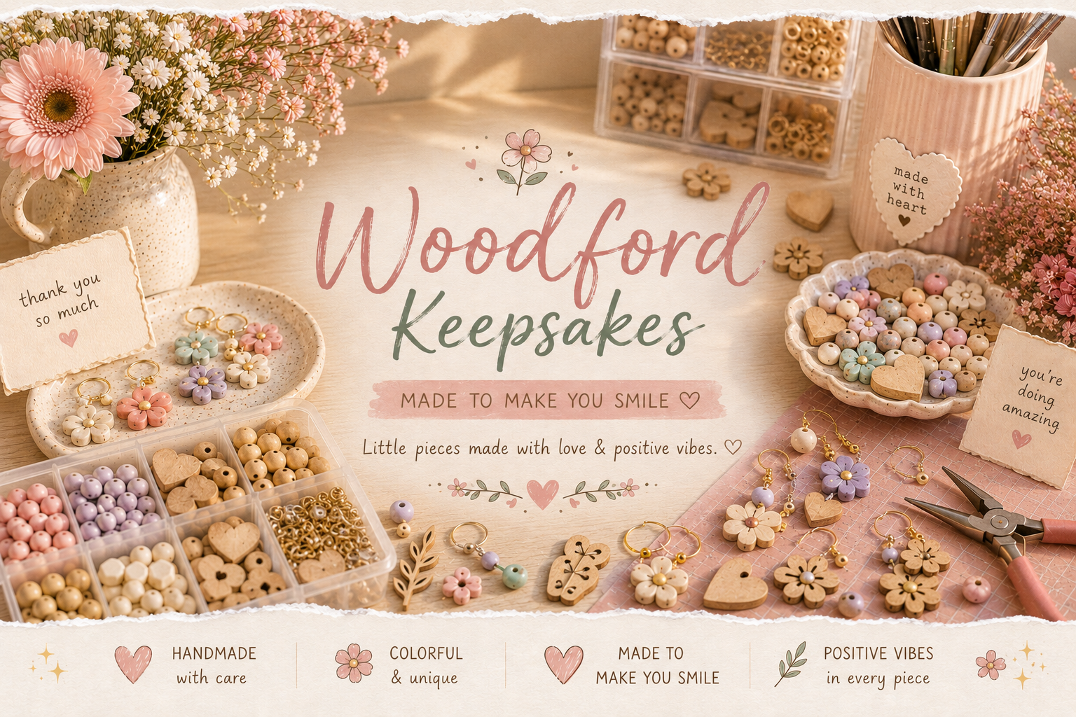 Woodford Keepsakes handmade jewelry studio banner